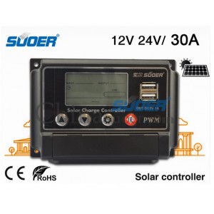 โซล่าชาร์จเจอร์ 30A หน้าจอ LCD ออโต 12V / 24V (ด่วน!!โปร..เพียง 990) มี USB/ Solar Charger LCD 30A SUOER รุ่น STW-1230